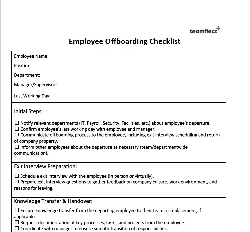 Word Employee Offboarding Checklist Template