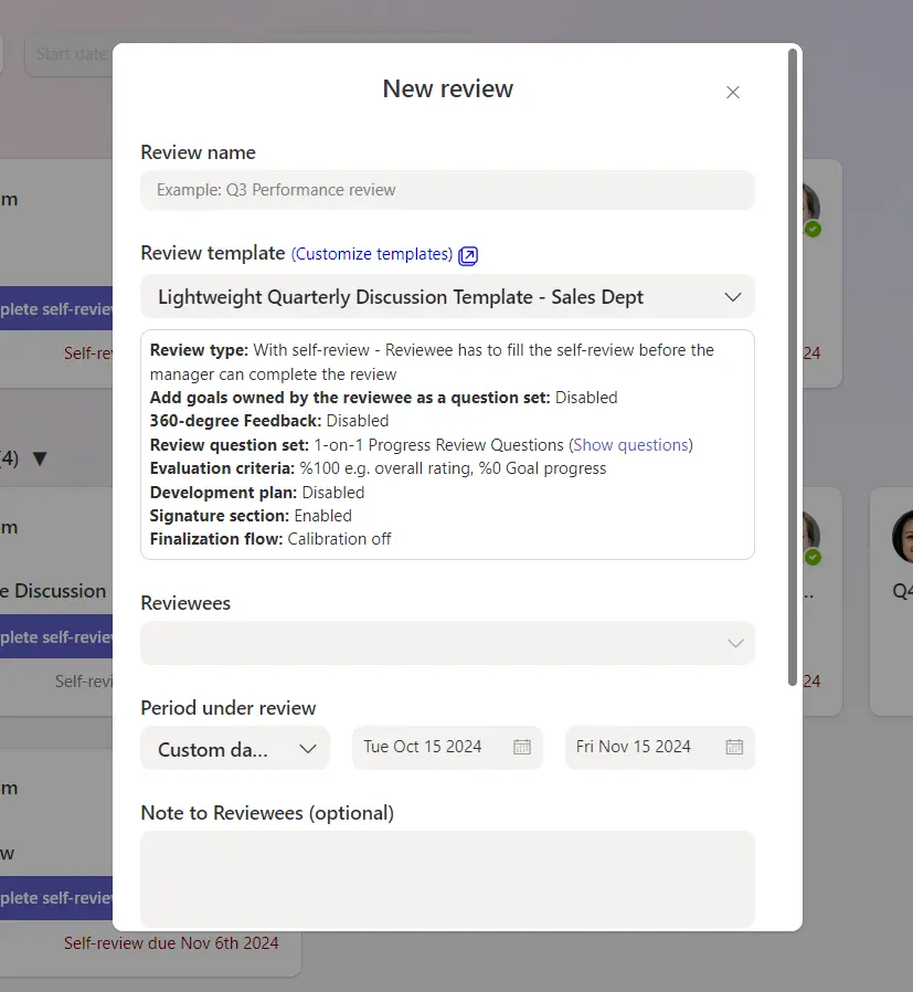 Teamflect review templates