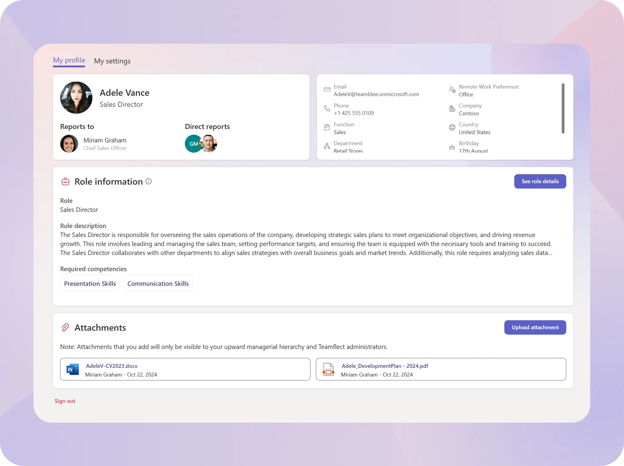 Teamflect My Profile view