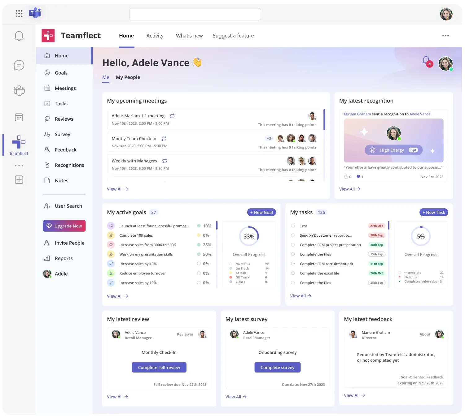 Teamflect dashboard
