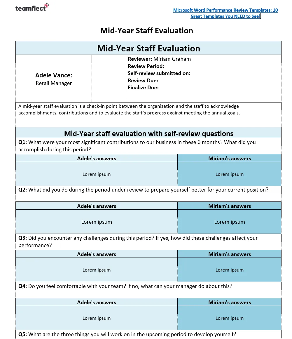 Mid-year Evaluation template in Word format