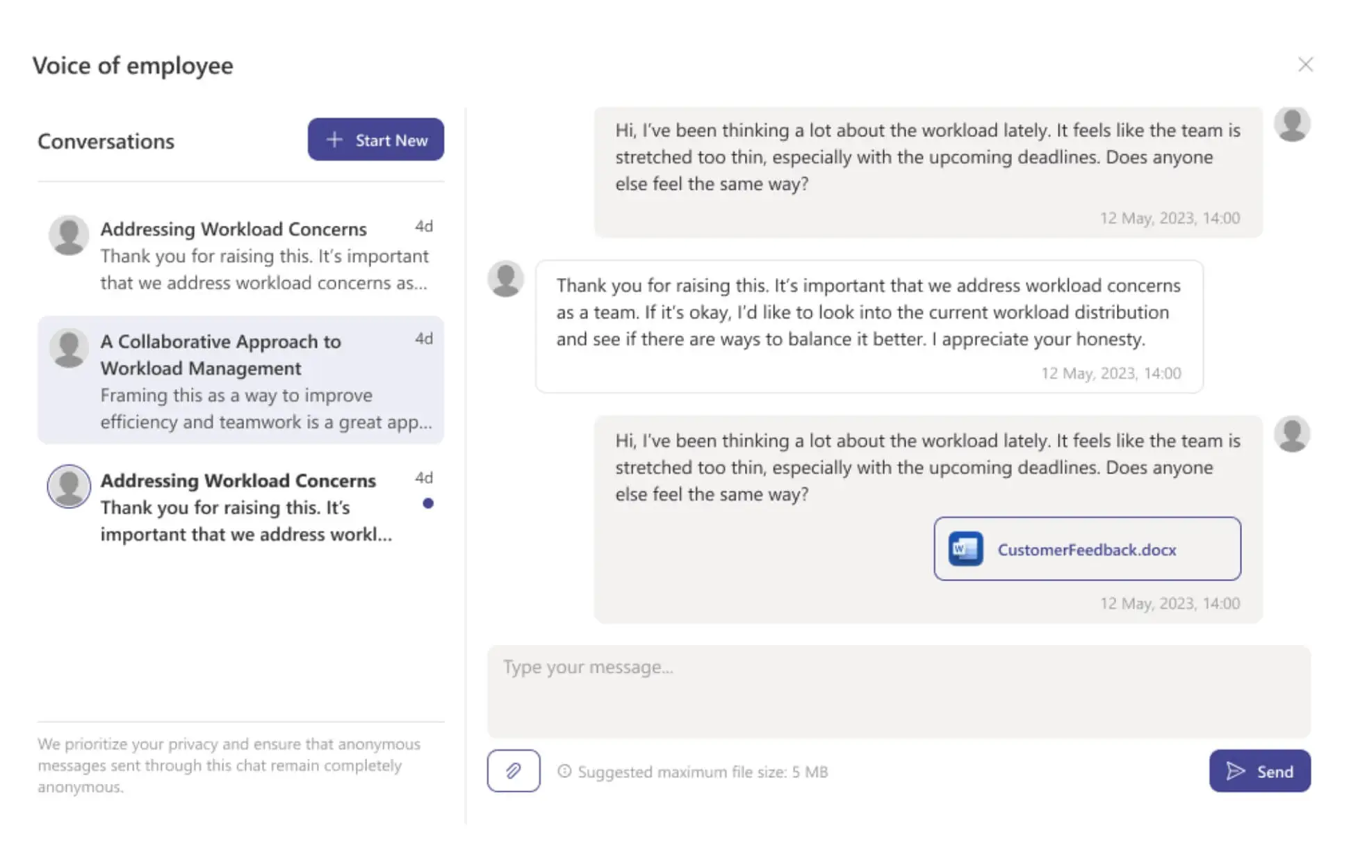 Anonymous Message Box inside Teamflect's Intranet