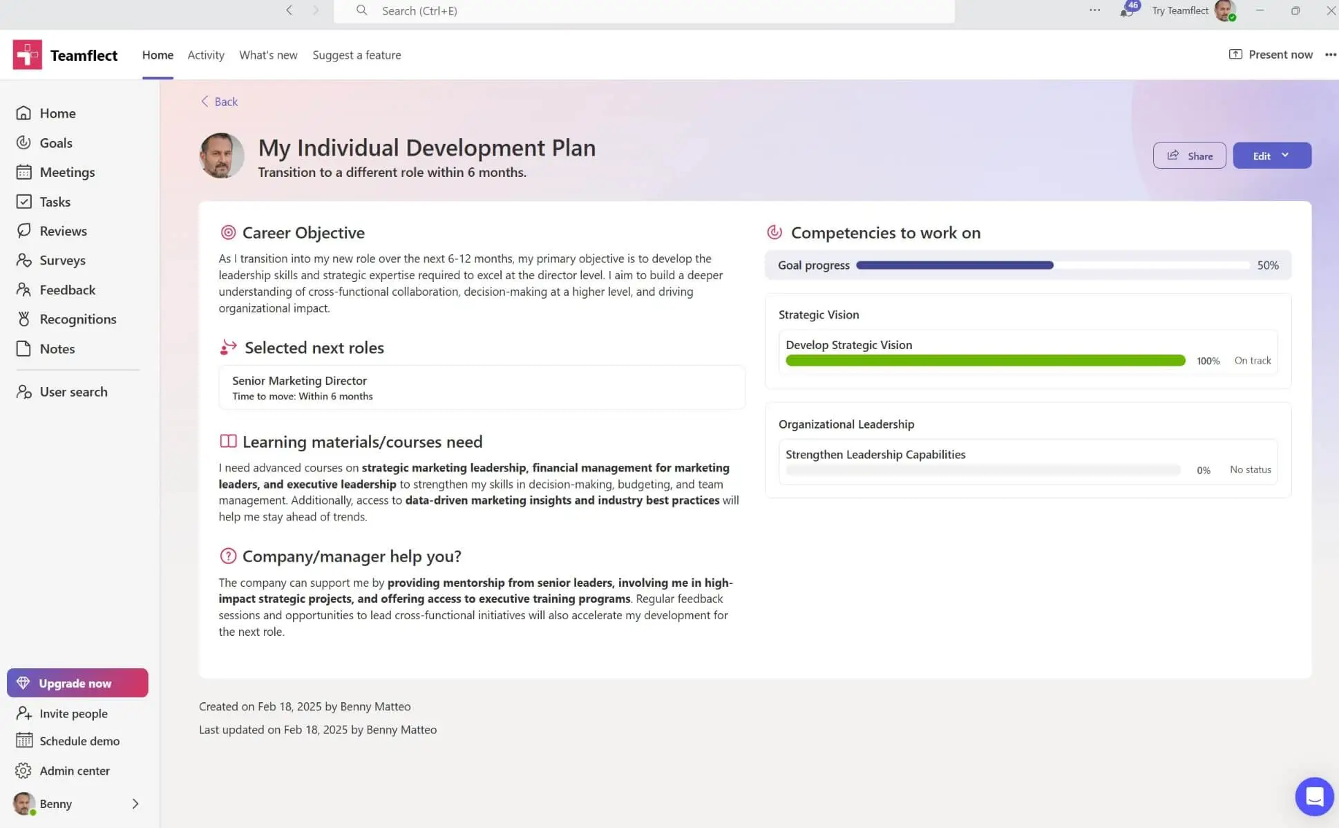 Individual development plans in Microsoft Teams