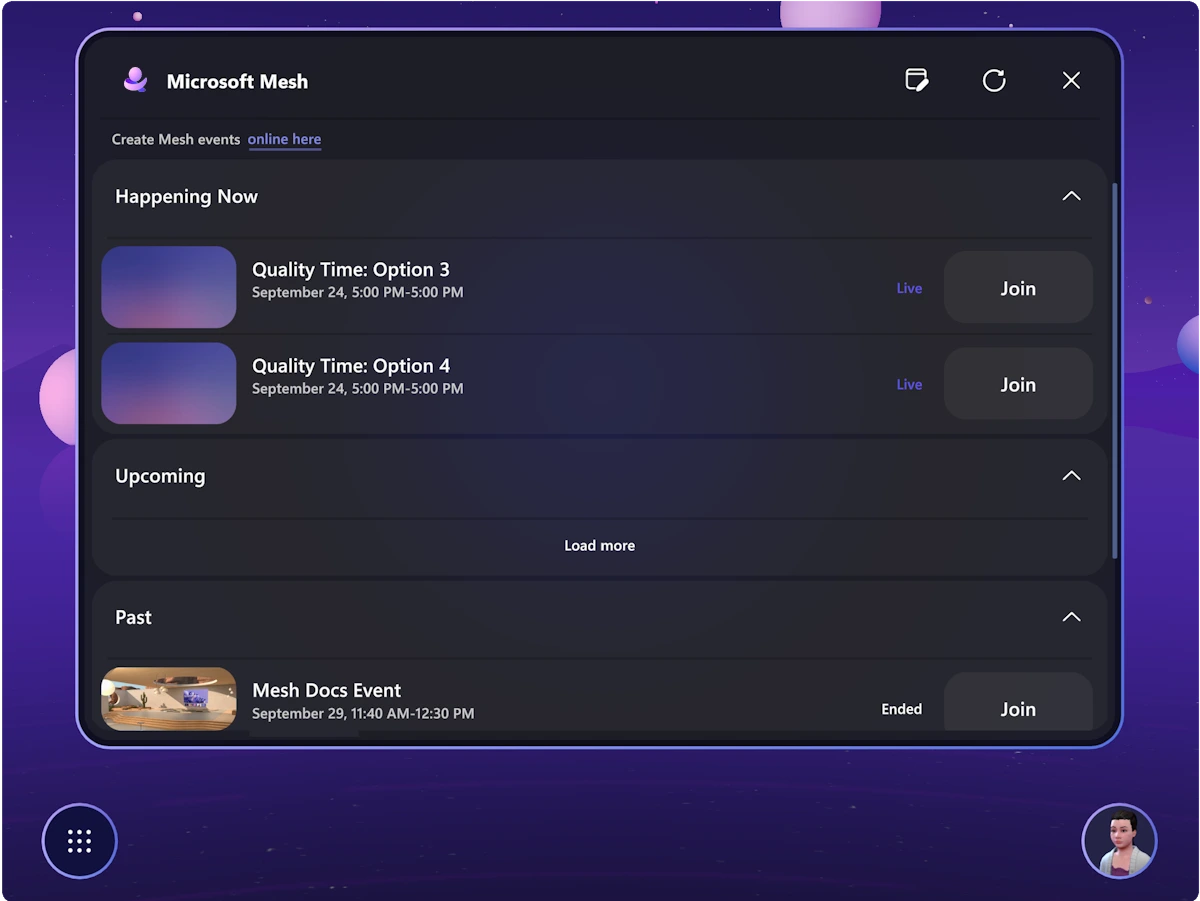 Mesh main dashboard