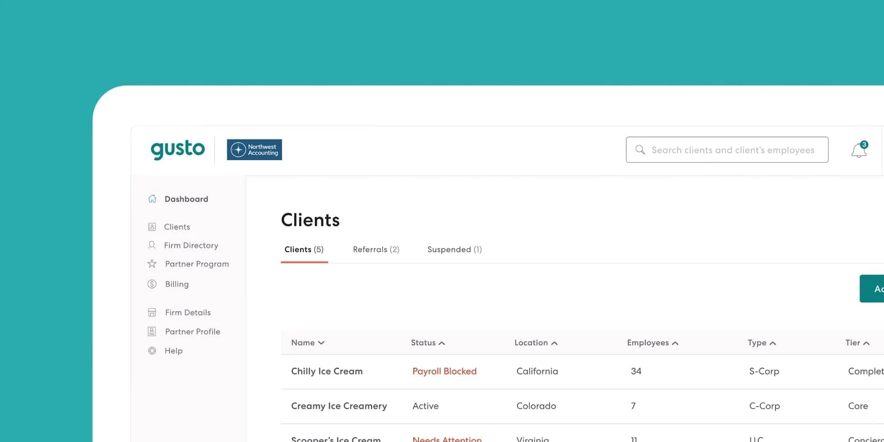 Gusto main dashboard