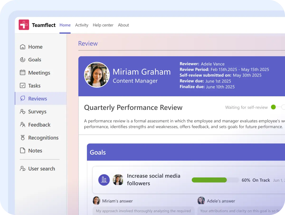 Performance reviews inside Microsoft Teams with Teamflect