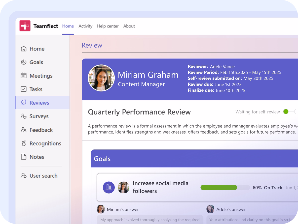 Performance Reviews inside Microsoft Teams with Teamflect