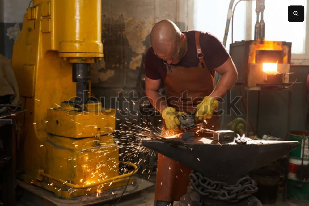 Man using grinding disc on anvil