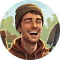 Smiling man in a brown hoodie and beanie holding a gardening trowel outdoors.