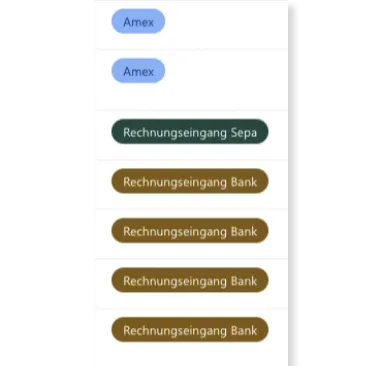 Liste von Etiketten mit Texten in grünem und braunen Ovalen.