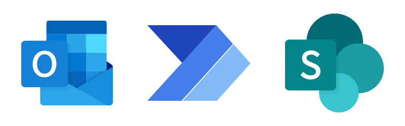 Symbole für Microsoft Outlook, Microsoft Power Automate und Microsoft SharePoint.
