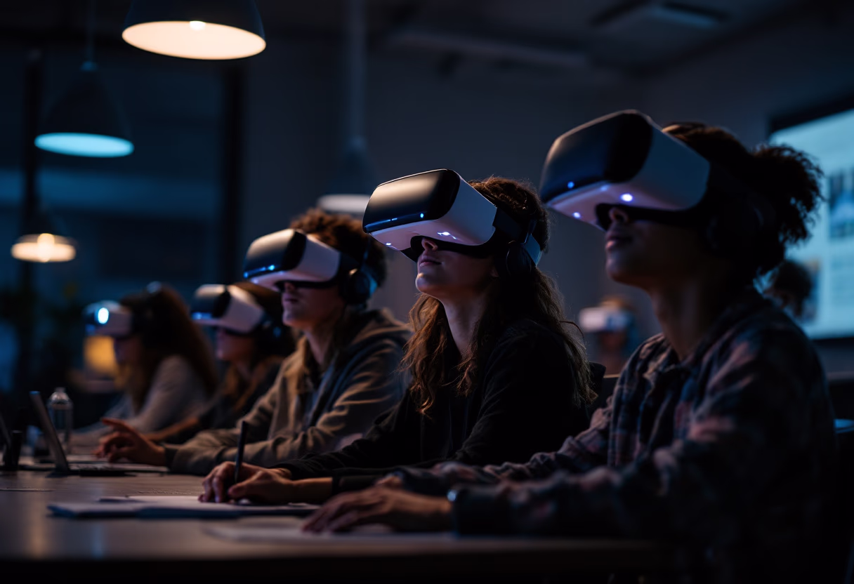 image of customers trying vr headset (for an educational workshop)