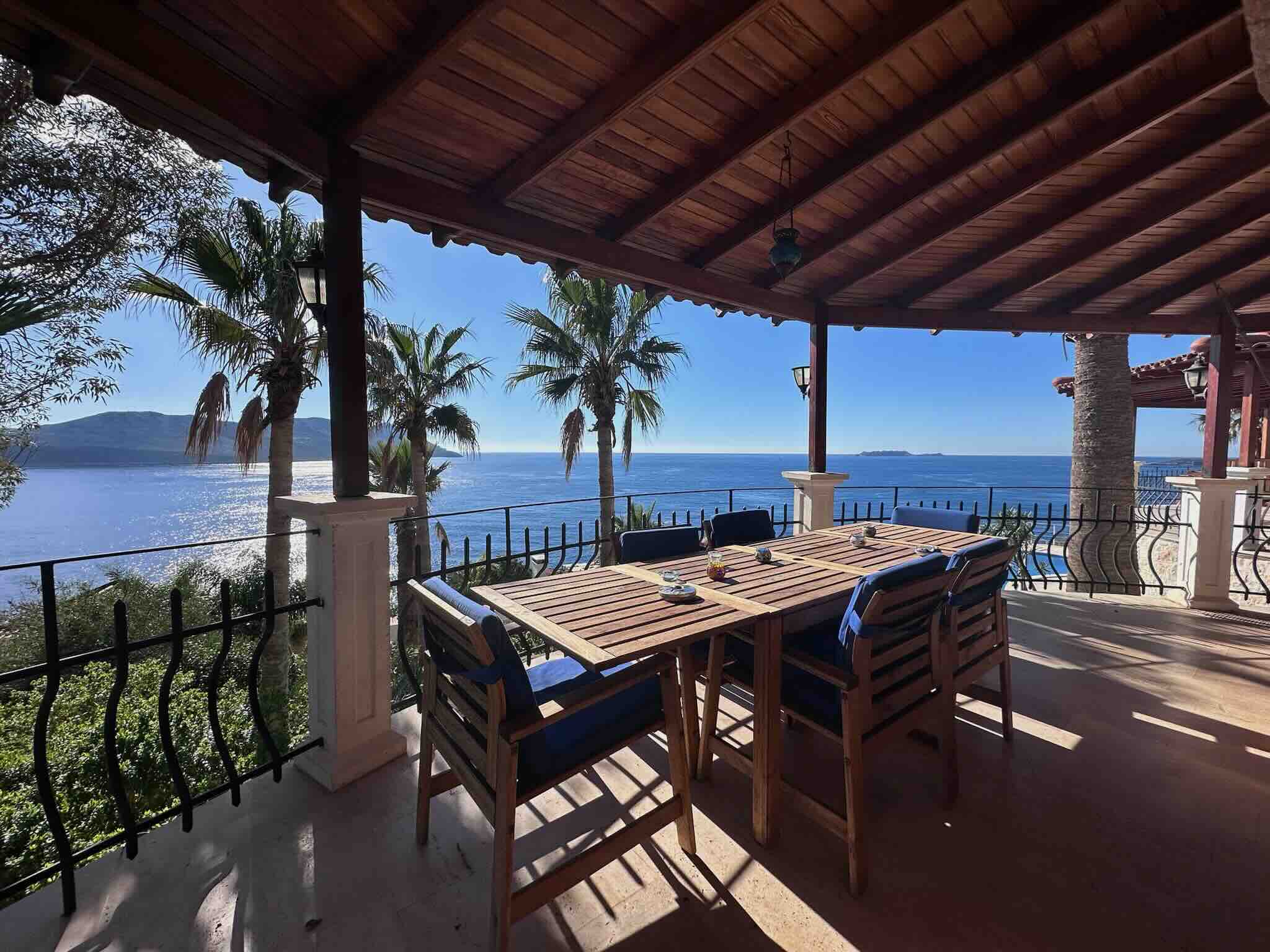 Terrace at Villa Savad overlooking the sea in Kaş, Turkey