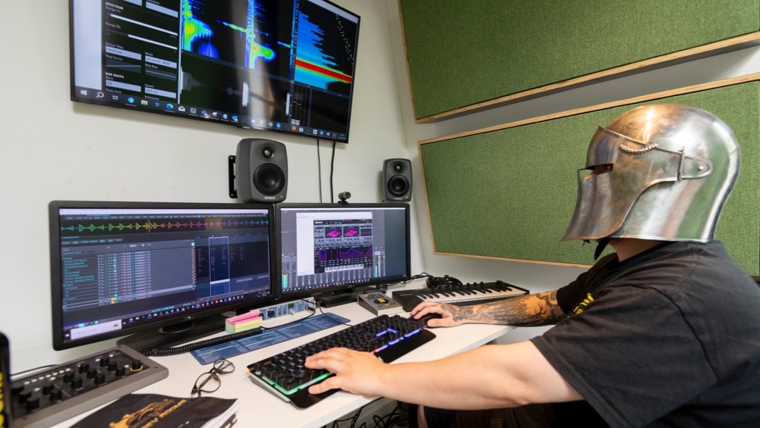 A Knight in shining armour (helmet) carrying out his daily deeds.