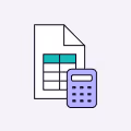 Icon of a spreadsheet document with a calculator in front of it.