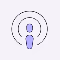 Purple podcast icon with a person symbol and concentric circles representing sound waves.