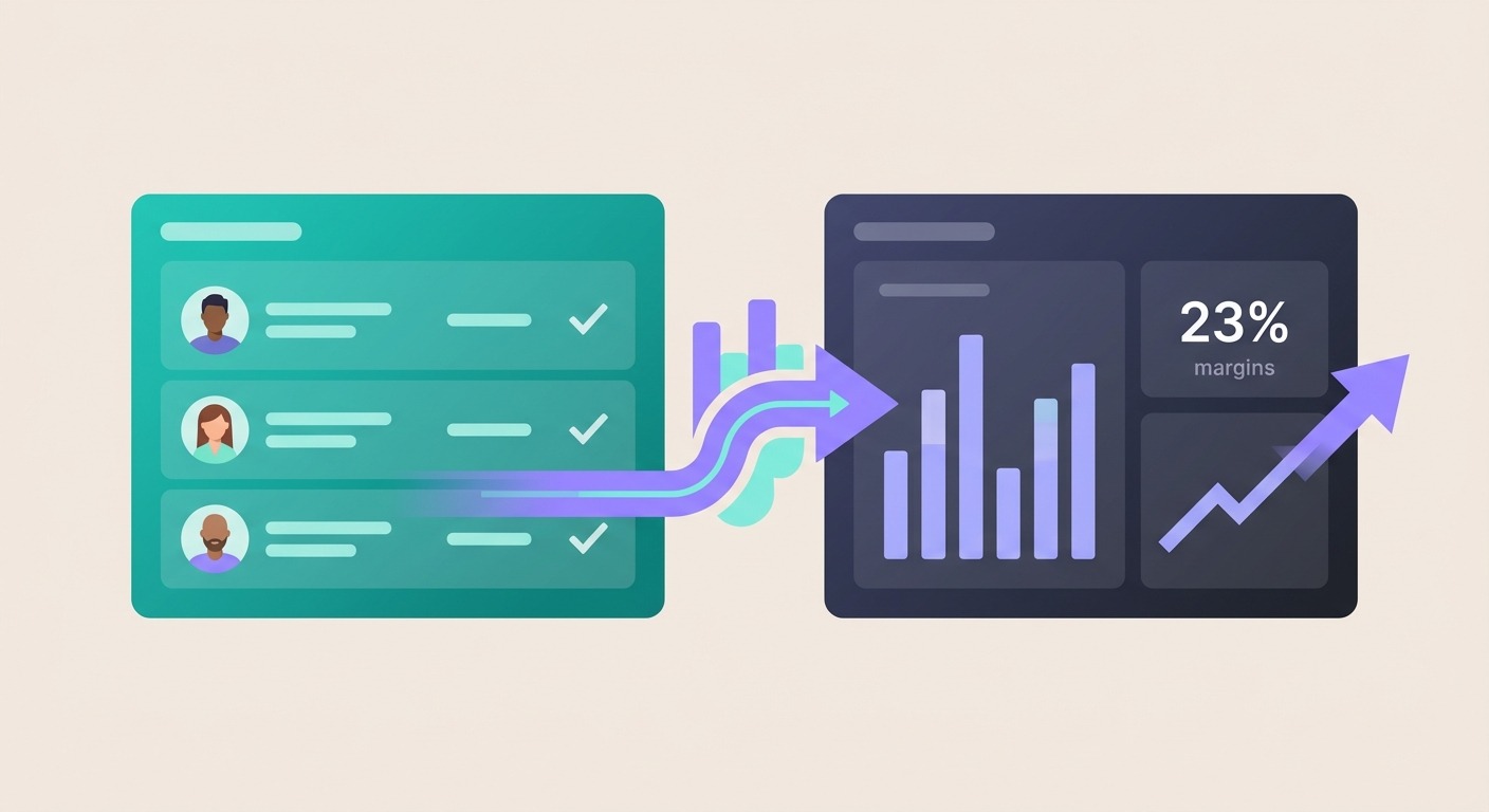 Side-by-side diagram showing Viventium workforce data feeding into Flychain financial reporting; healthcare payroll software connected to financial management platform diagram