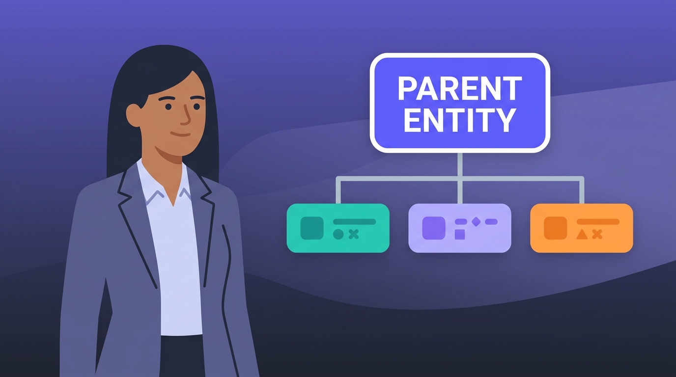 Cover image showing a diagram of a parent entity and children entities below to show the importance of medical practice management for multi-location medical practices