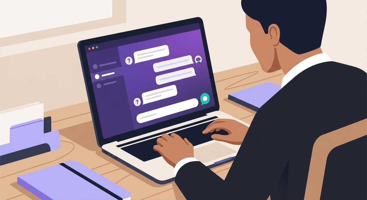 Illustration of an ABA practice owner asking Flychain's AI for ABA therapy providers a question on a laptop screen