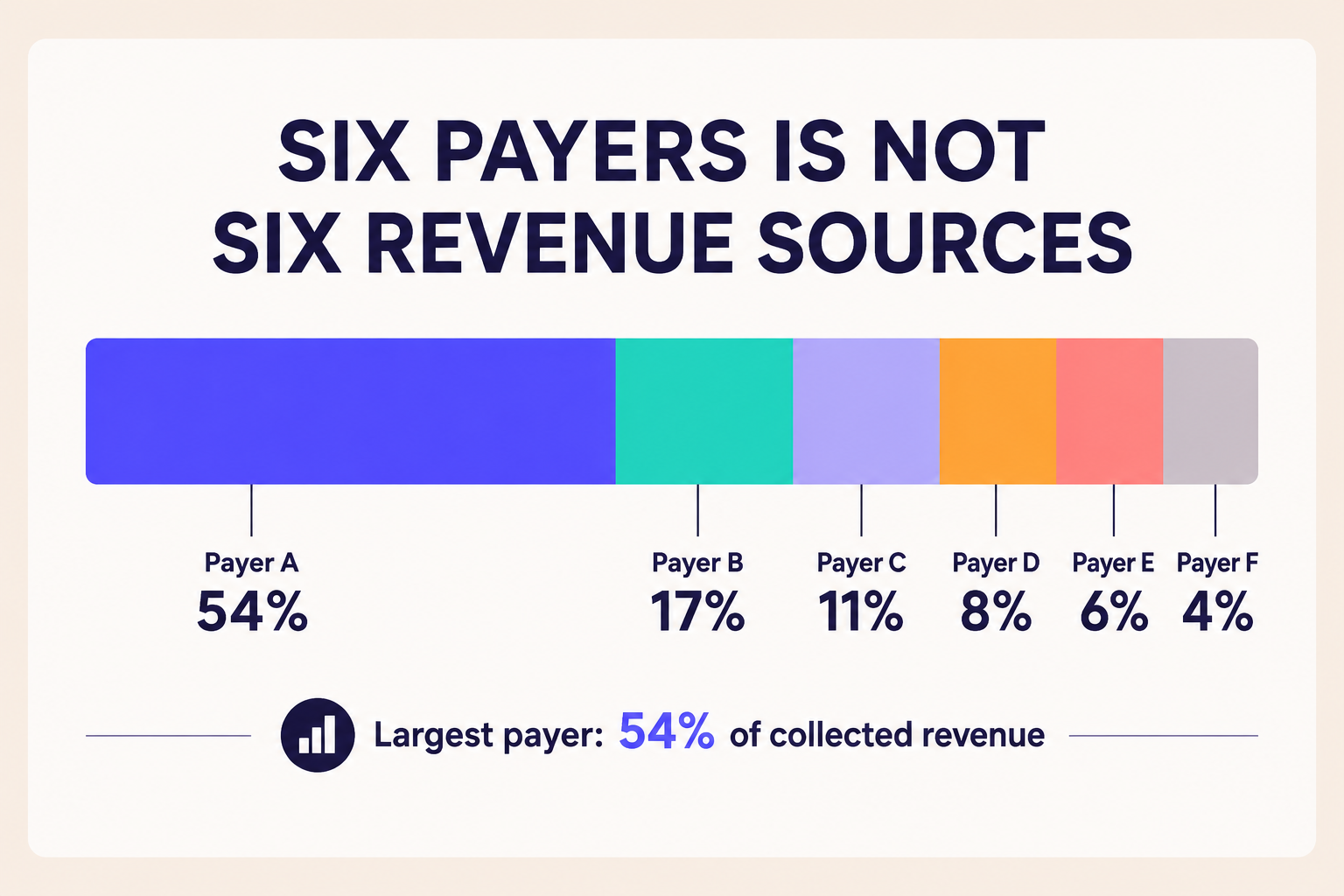 Payer mix analysis showing six payers with one dominant revenue source