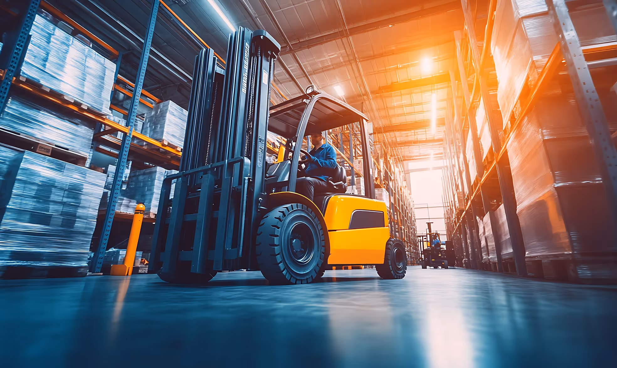 Industrial forklift in warehouse