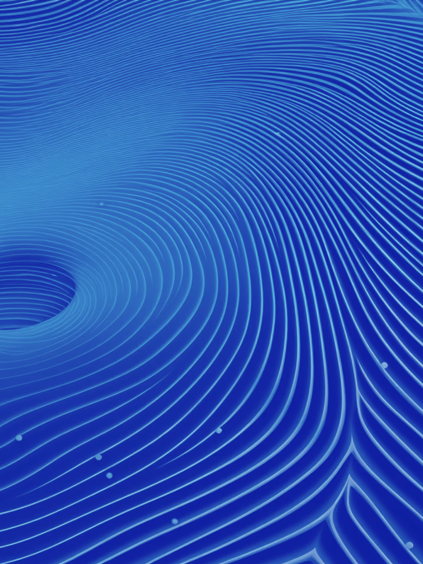 Blue abstract pattern of flowing, concentric curved lines creating a vortex-like effect.