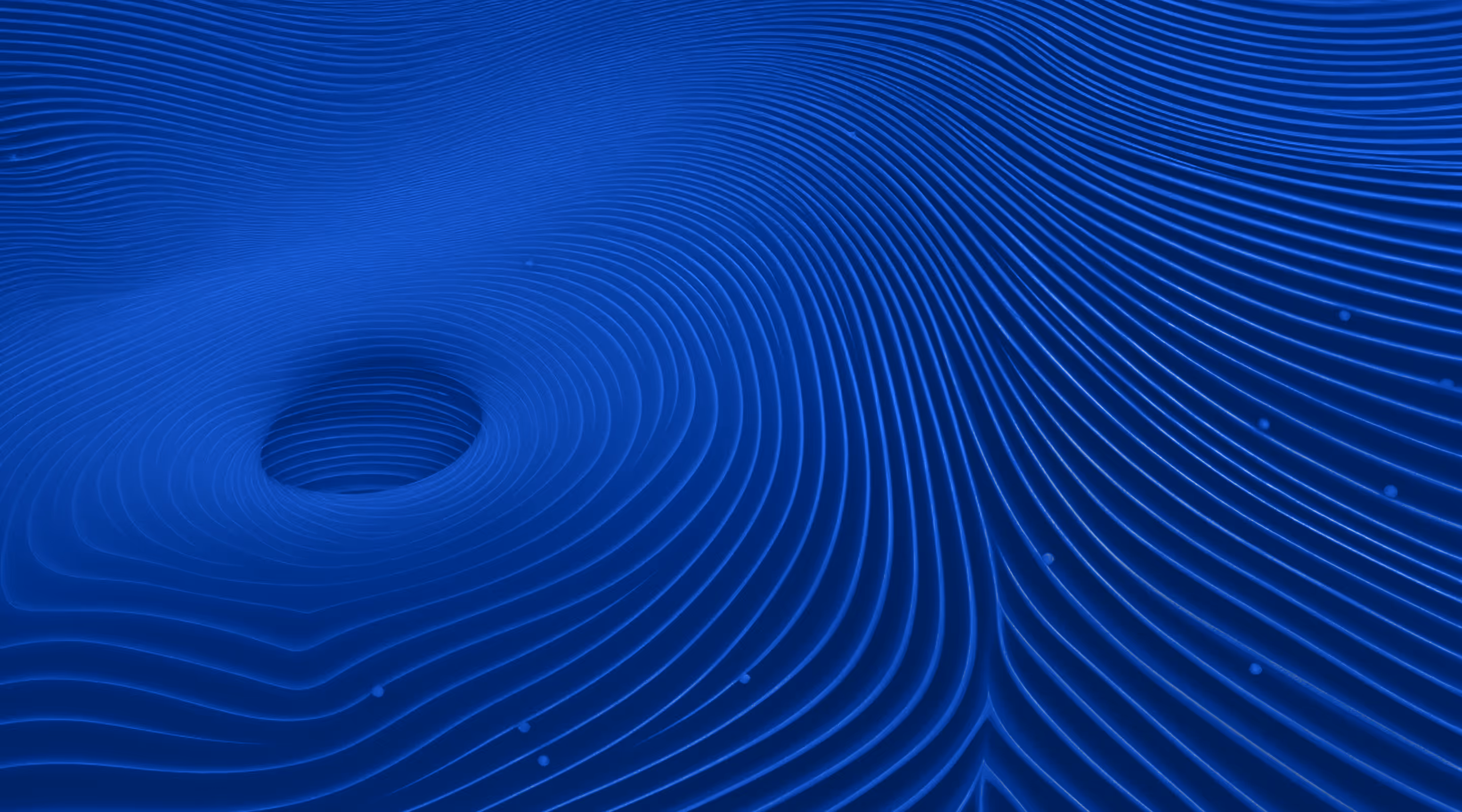 Abstract blue data wave pattern with flowing lines and a circular indentation.