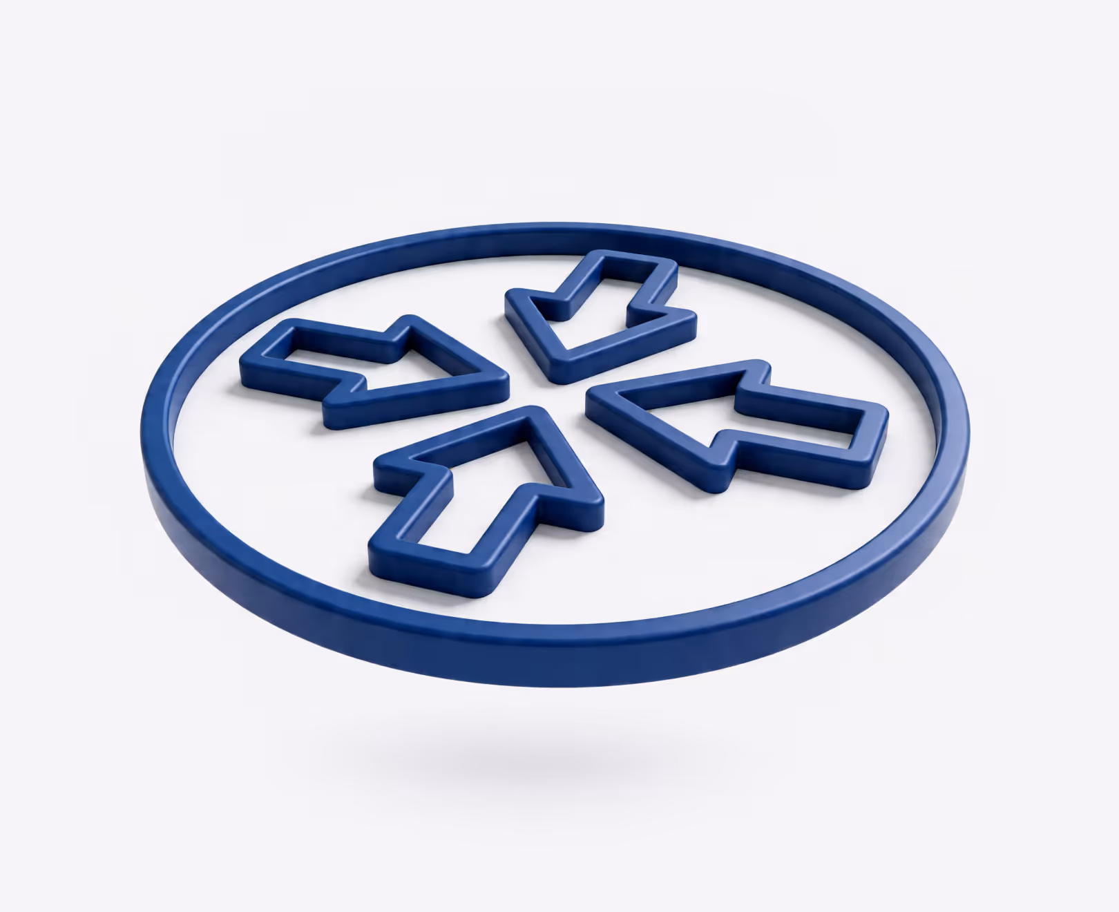 Blue circular icon with four arrows pointing inward toward the center on a white background.