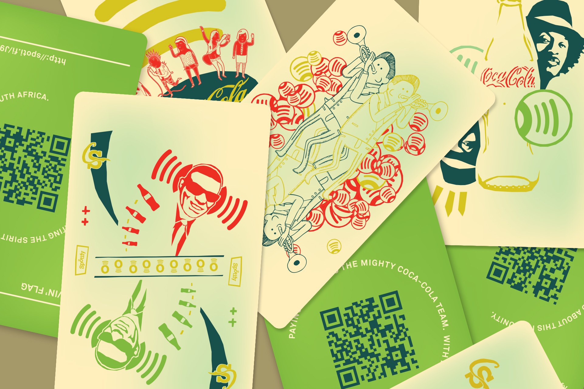 Illustrated playlist cards with QR codes