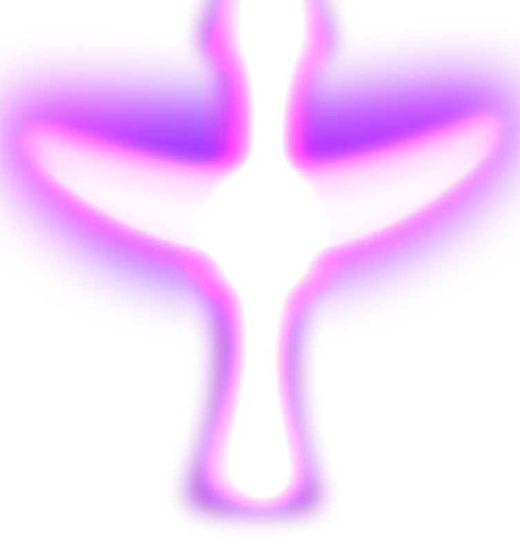 Glowing white dove shape surrounded by a soft purple aura on a transparent background.