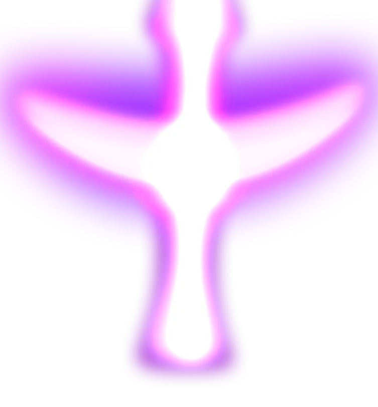 Abstract glowing cross shape with white center and purple blurred edges on a transparent background.