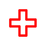 Red medical cross icon with a white center and thick border.