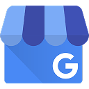 Icono de Google My Business con una tienda azul y la letra G blanca.