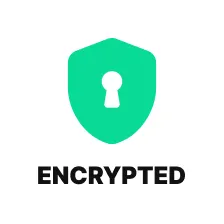 Green shield with a white keyhole symbolizing encryption security above the word ENCRYPTED in bold black text.