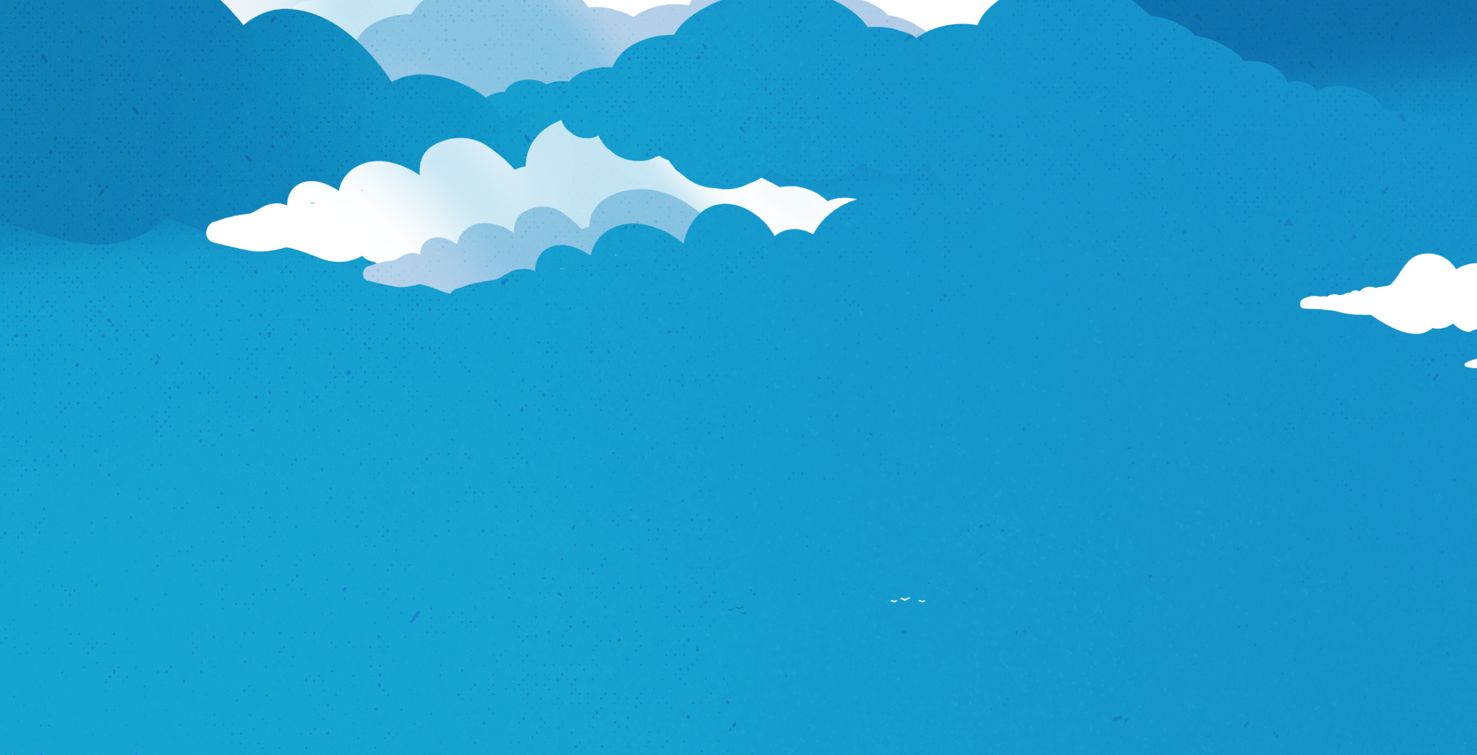 Illustration of a seagull flying in a cloudy sky carrying a box labeled 'Top Secret Files'.