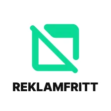Green icon of a square with a diagonal line through it above the word 'REKLAMFRITT' in bold black letters.