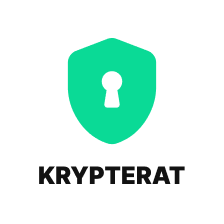 Green shield with a white keyhole symbol above the word 'KRYPTERAT' in bold black letters.