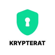 Green shield with a white keyhole symbol above the word 'KRYPTERAT' in bold black letters.