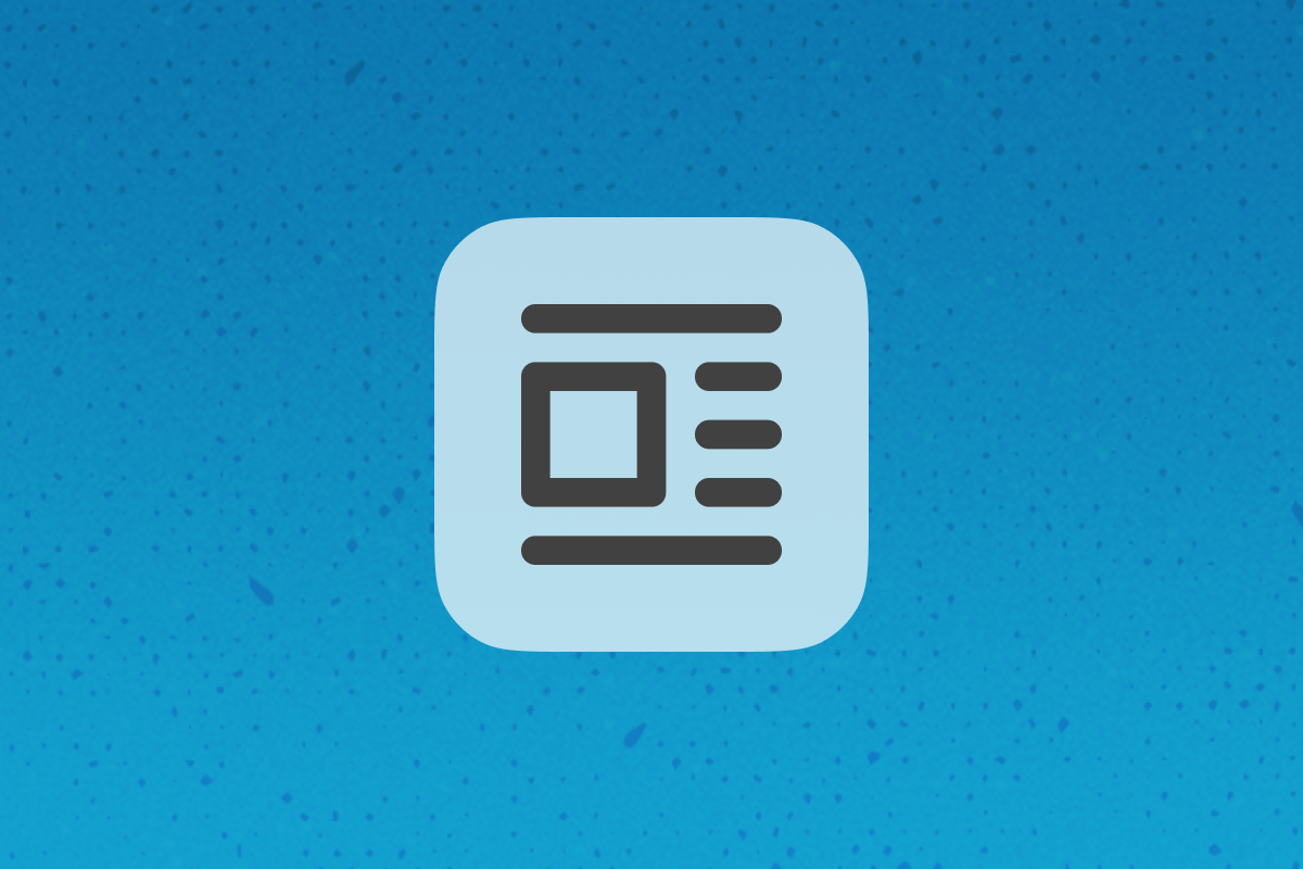 Icon of a newspaper or article with lines and a square representing text and image.