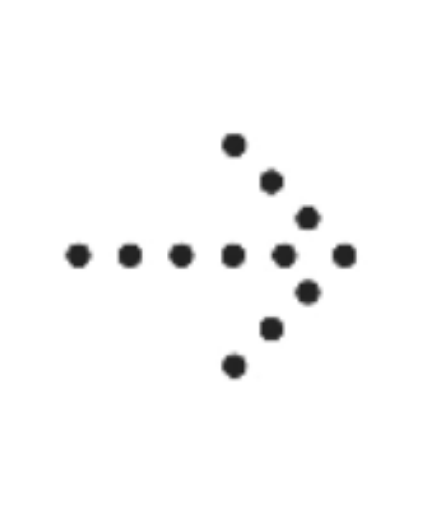 Right-pointing arrow composed of black dots arranged in a grid pattern.