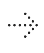 Right-pointing arrow made of black dots on a white background.