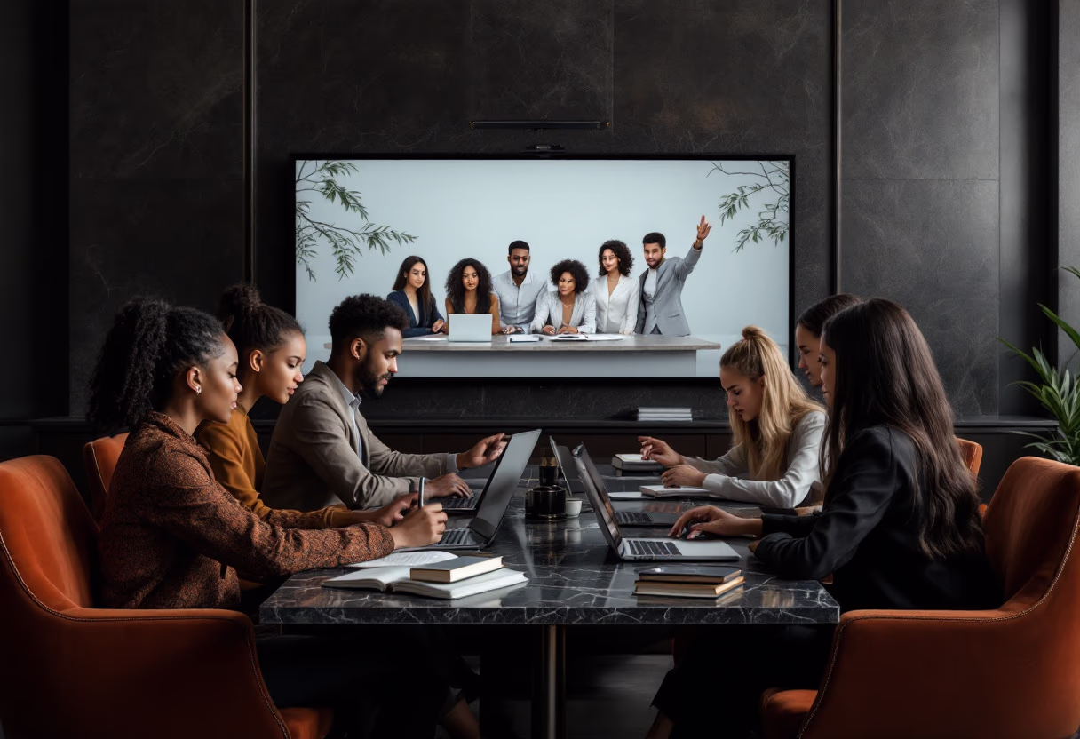 image of students attending an online class (for a edtech)