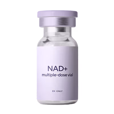 NAD+ multiple-dose vial with a lavender label and cap, marked RX only.