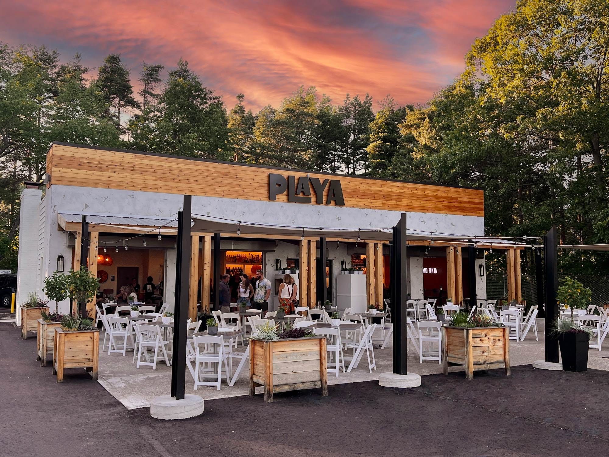 Exterior of Playa restaurant in Holland, Michigan, after the transformation of the former Ottawa Beach Inn.