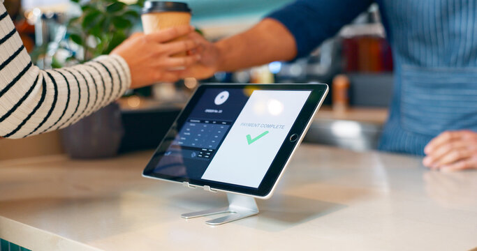Restaurant point-of-sale reporting system in use.