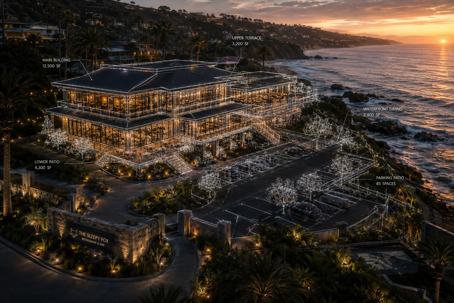 Rendering of new restaurant build on the waterfront showing new build support.