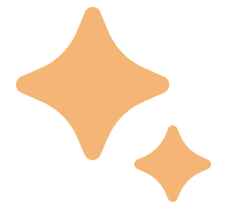 Two orange sparkle shapes, one larger and one smaller, on a transparent background.
