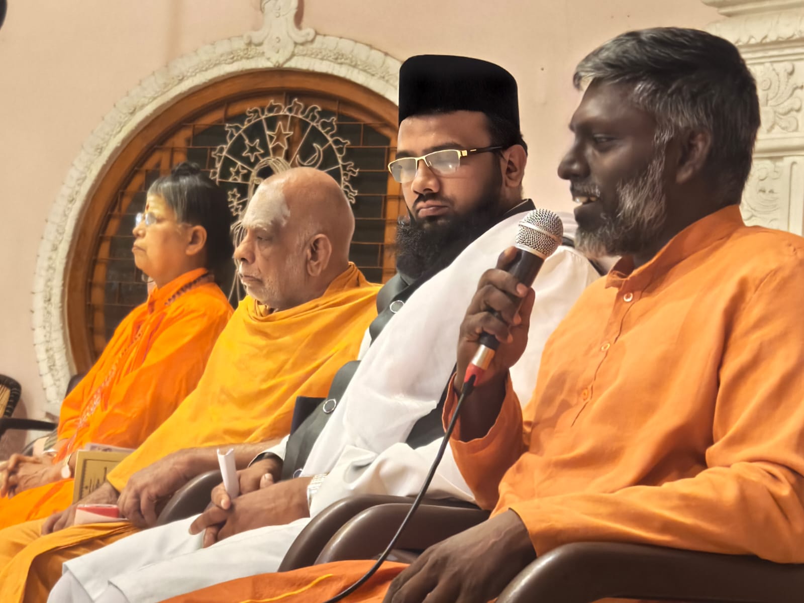 Speakers from different faith traditions at the seminar on unity and religious harmony at Shantivanam