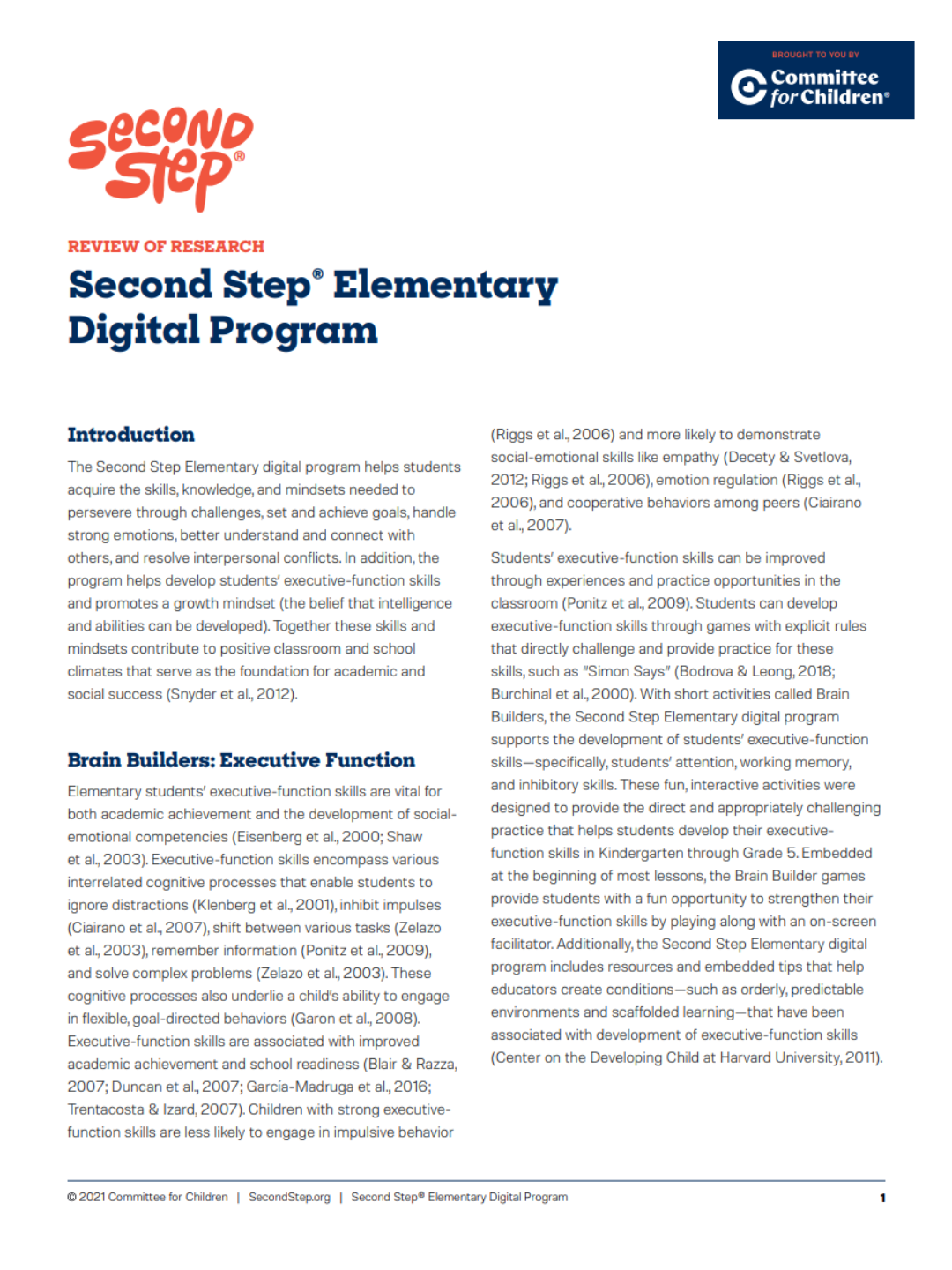 Second Step® Elementary Digital Program Review of Research