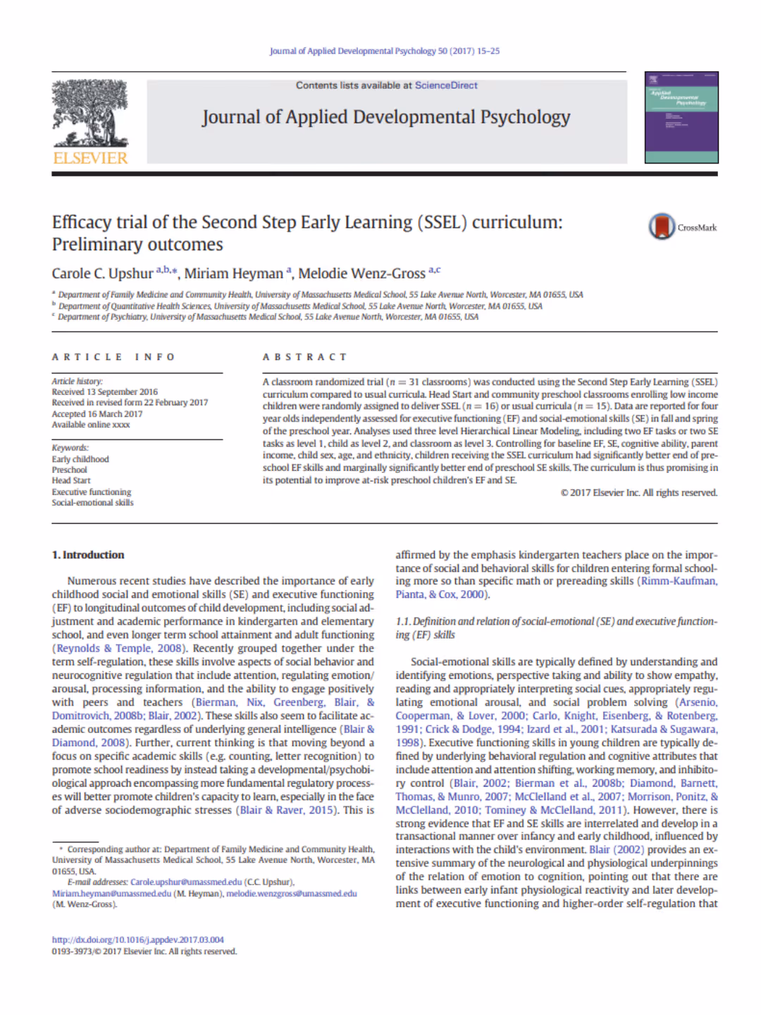 Increased Executive-Function Skills Shown in Preschoolers Who Received Second Step® Early Learning